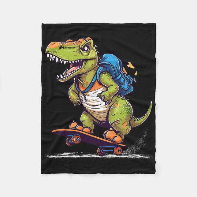 Dinosaur T Rex Cool Skateboarding Dinosaur Skater  Fleece Blanket (Front)