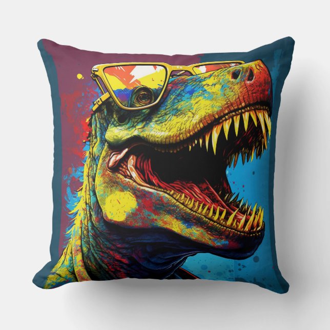 Dinosaur T Rex Cool Throw Pillow (Front)