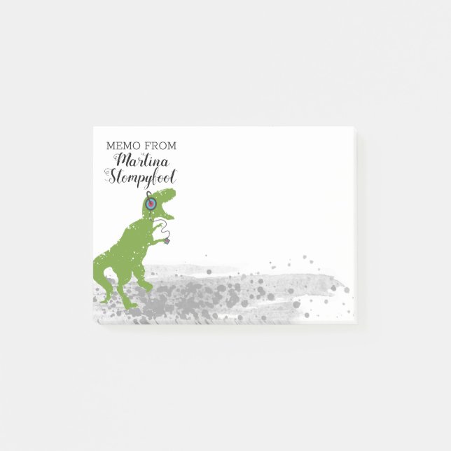 Dinosaur t-rex dancing headphones post-it note (Front)