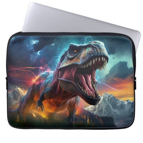 Dinosaur T_Rex Dino Stormy Mountains Laptop Sleeve