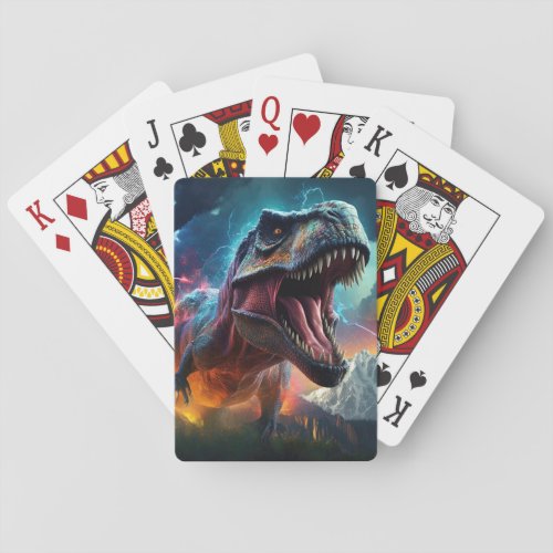 Dinosaur T_Rex Dino Stormy Mountains Playing Cards