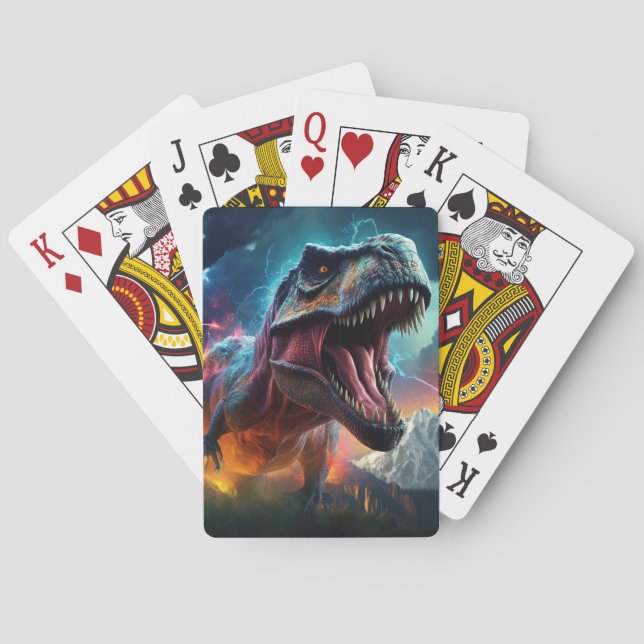 Dinosaur T-Rex Dino Stormy Mountains Poker Cards (Back)