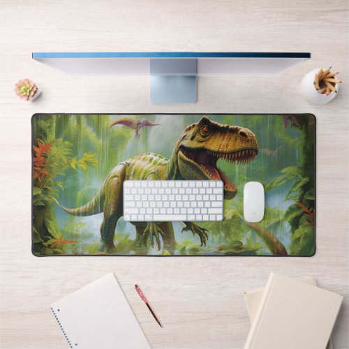 Dinosaur T_Rex Dino Tropical Jungle  Desk Mat