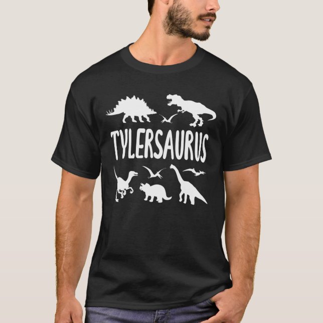 Dinosaur T Rex Dino Tyler Tylersaurus Boys Name T-Shirt (Front)