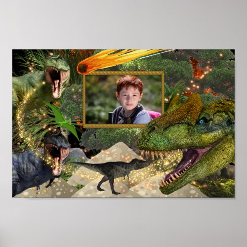 Dinosaur T_rex DIY photo boys meteor flames Poster