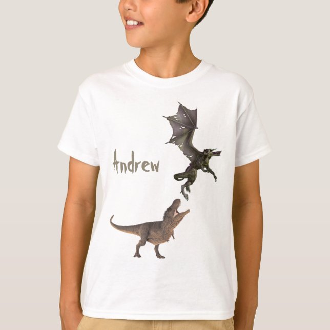 Dinosaur T-Rex Dragon Fight Tyrannosaurus Fantasy T-Shirt (Front)