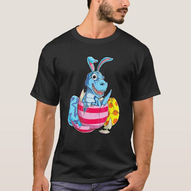 Dinosaur T Rex Easter Bunny Eggs Ears Funny Boys G T-Shirt (Front)