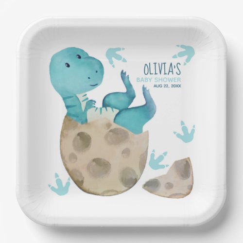 Dinosaur T_Rex Egg Hatching Boy Baby Shower Paper Plates