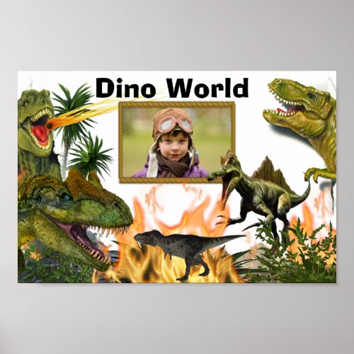 Dinosaur T_rex flames boys photo Dino world Poster