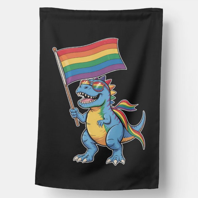 Dinosaur T Rex Gay Pride LGBTQ Ally Rainbow Flag (Front)