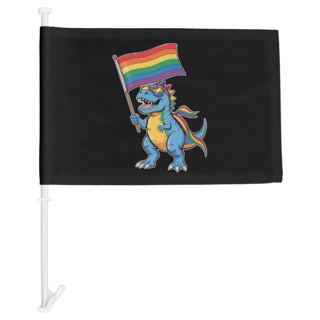 Dinosaur T Rex Gay Pride LGBTQ Ally Rainbow Flag (Front)