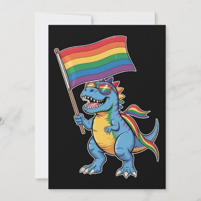 Dinosaur T Rex Gay Pride LGBTQ Ally Rainbow Flag Invitation (Front)