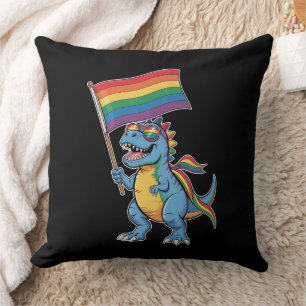 Dinosaur T Rex Gay Pride LGBTQ Ally Rainbow Flag Throw Pillow