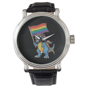 Dinosaur T Rex Gay Pride LGBTQ Ally Rainbow Flag Watch