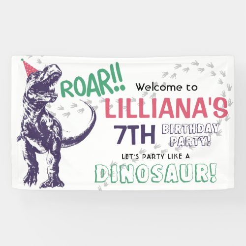 Dinosaur T_Rex Girls Birthday Party Welcome Banner