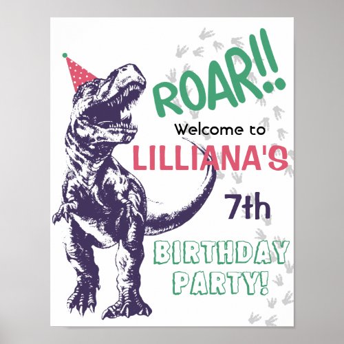 Dinosaur T_Rex Girls Birthday Party Welcome Sign