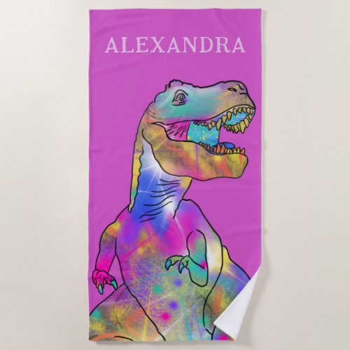 Dinosaur T Rex Girls Name Beach Towel