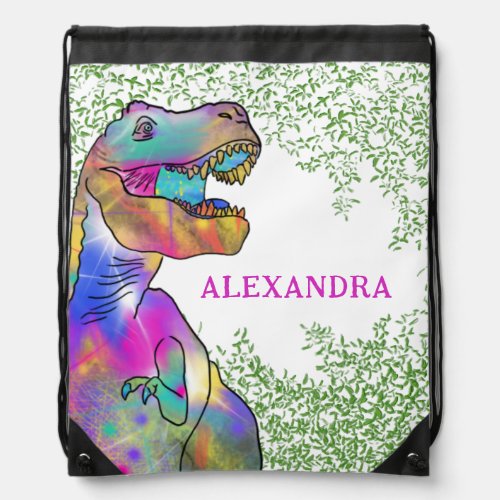 Dinosaur T Rex Girls Name Drawstring Bag
