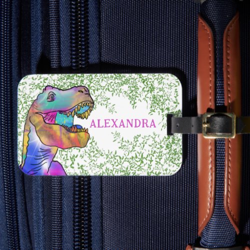 Dinosaur T Rex Girls Name Luggage Tag