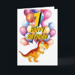 Dinosaur T Rex Gold 1st  Birthday Balloons Card<br><div class="desc">Dinosaur T Rex Gold 1st Birthday Balloons Card A sweet T Rex birthday card for a little baby. This design may be personalized by clicking Personalize this Template and then choosing the click to customize further option add text, change the text color or style, or delete the text for an...</div>