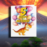 Dinosaur T Rex Gold 5th  Birthday Balloons Card<br><div class="desc">Dinosaur T Rex Gold 5th Birthday Balloons Card A sweet T Rex birthday card for a little child who loves Jurassic dinosaurs. This design may be personalized by clicking Personalize this Template and then choosing the click to customize further option add text, change the text color or style, or delete...</div>