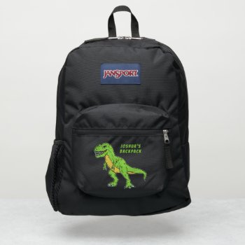 Dinosaur T Rex Green Doodle Personalized Name Jansport Backpack by FunnyTShirtsAndMore at Zazzle