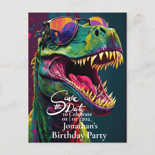 Dinosaur T_Rex Green Save the date  Postcard