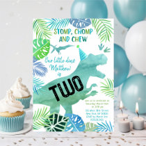 Dinosaur T-Rex Greenery Second Birthday Invitation