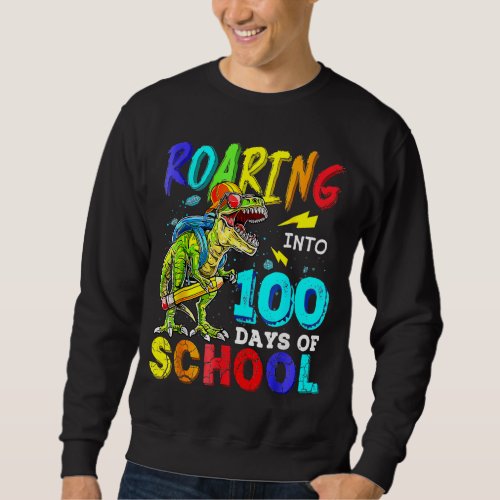 Dinosaur T Rex Happy 100th Day Of School Dino Kids Sweatshirt