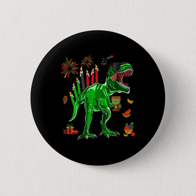 Dinosaur T-rex Happy Kwanzaa Seven Principles Of K Button (Front)