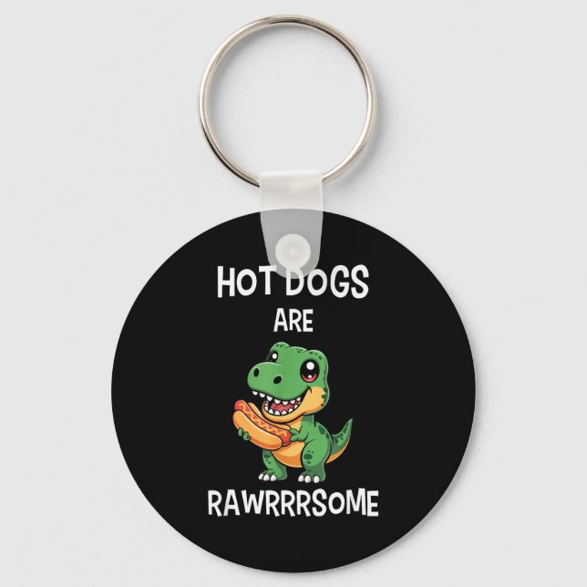 Dinosaur T Rex Hot Dog Shirt Funny Hot Dogs Are Ra Keychain (Front)