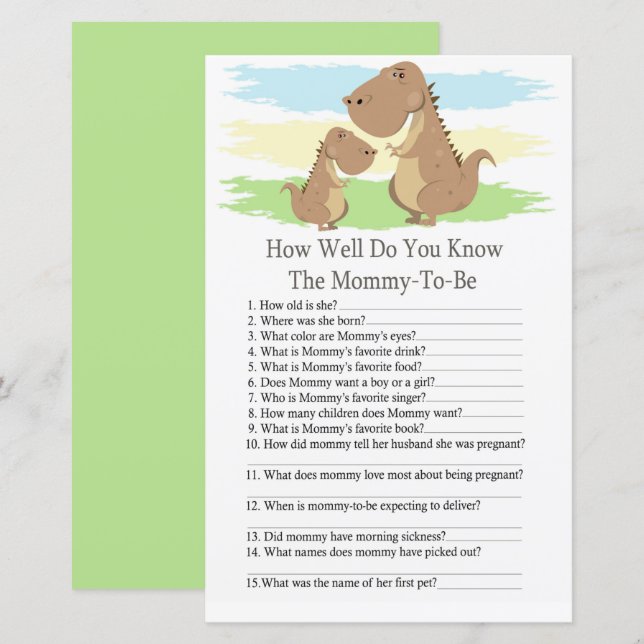 Dinosaur T-rex how well do you know baby shower (Front/Back)