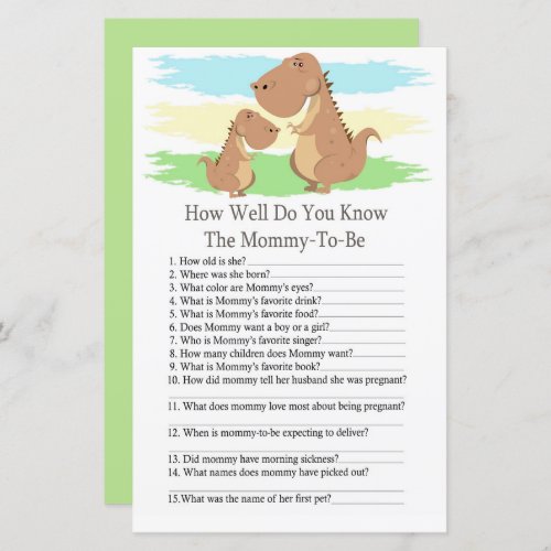 Dinosaur T_rex how well do you know baby shower