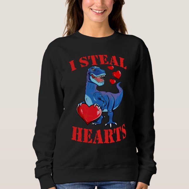 Dinosaur T Rex I Steal Hearts Boys Happy Valentine Sweatshirt (Front)