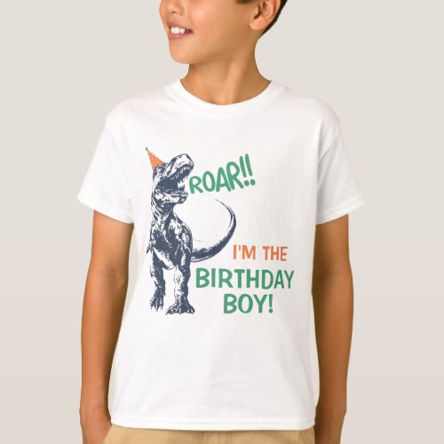 Dinosaur T_Rex in Party Hat Birthday Boy Shirt