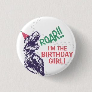 Dinosaur T-Rex in Party Hat Birthday Girl or Boy Button