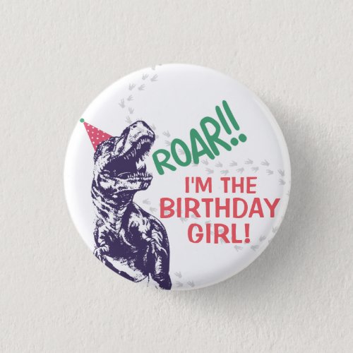 Dinosaur T_Rex in Party Hat Birthday Girl or Boy Button