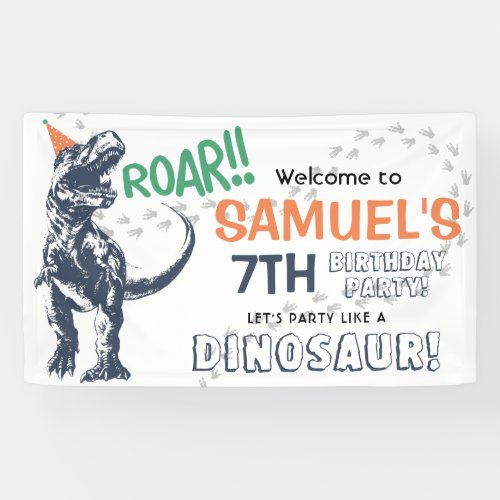Dinosaur T_Rex in Party Hat Birthday Party Banner