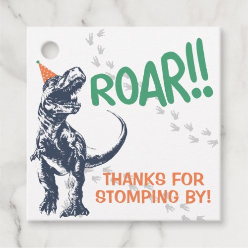 Dinosaur T_Rex in Party Hat Birthday Party Favor Tags