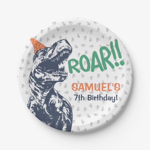 Dinosaur T_Rex in Party Hat Birthday Party Paper Plates
