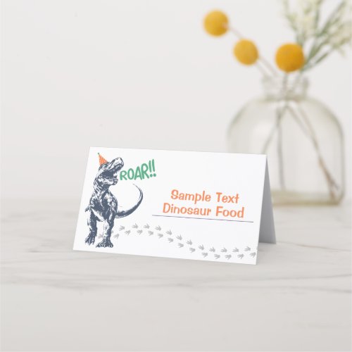 Dinosaur T_Rex in Party Hat Birthday Party Place Card