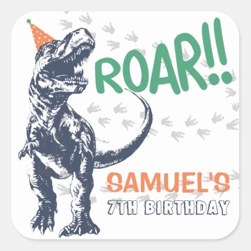 Dinosaur T_Rex in Party Hat Birthday Party Square Sticker