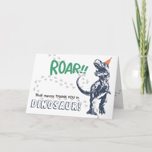 Dinosaur T_Rex in Party Hat Birthday Thank You Card
