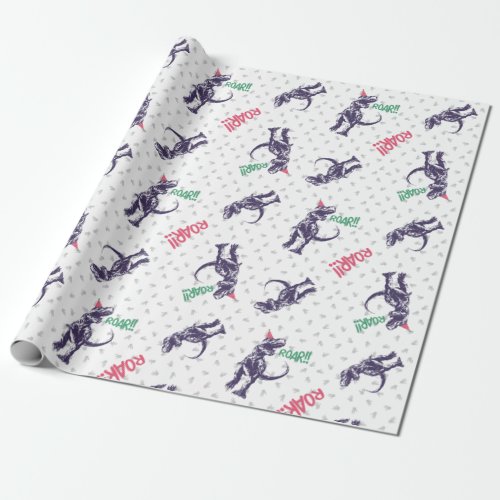 Dinosaur T_Rex in Party Hat Pink  Purple Birthday Wrapping Paper