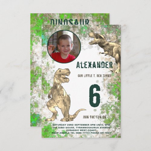 Dinosaur T Rex Jungle Birthday Party Photo Invitation