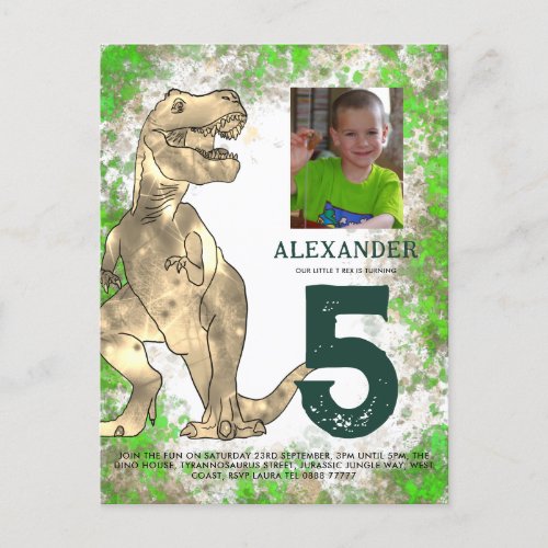 Dinosaur T Rex Jungle Birthday Party Photo Invitation Postcard