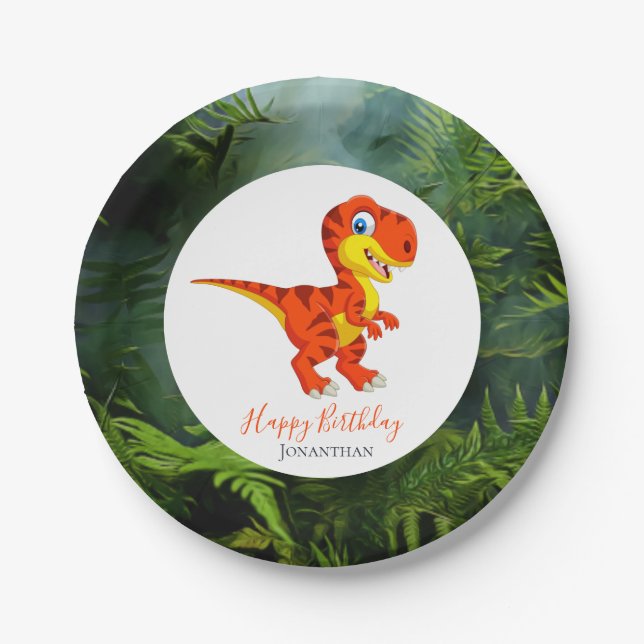 Dinosaur T Rex Jungle Party   Paper Plates (Front)