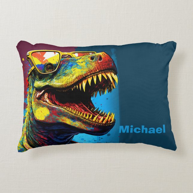 Dinosaur T Rex Jurassic Cool Blue Accent Pillow (Front)