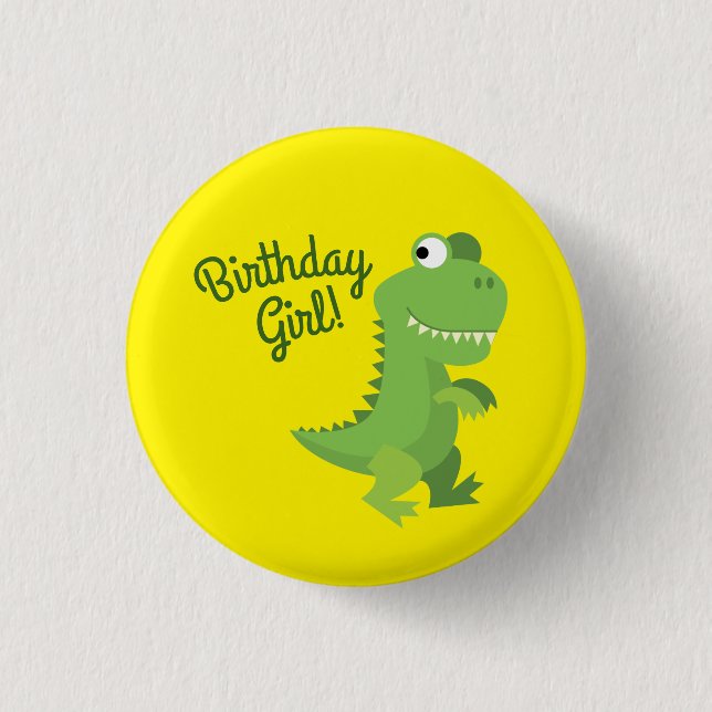 Dinosaur T-rex Kids 1st Birthday Dino Party Button (Front)