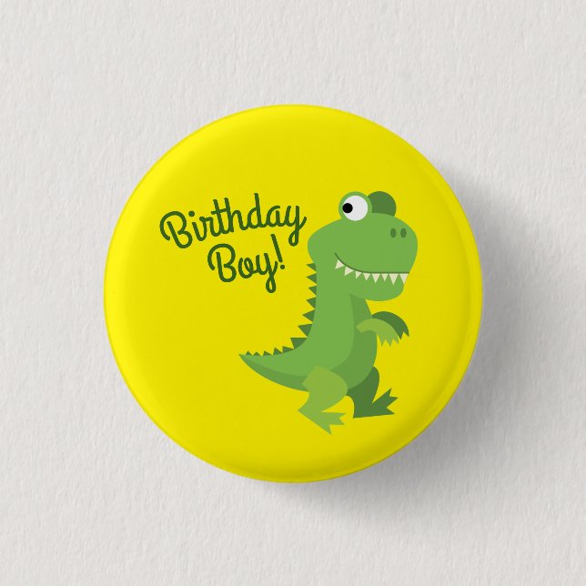 Dinosaur T-rex Kids 1st Birthday Dino Party Button (Front)